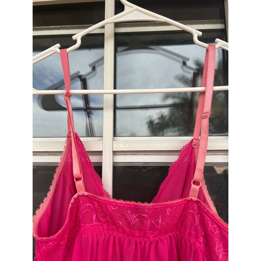 Petit Noir Hot Pink Lace Mesh Babydoll Chemise Lingerie Nightie Bow Coquette S - Picture 8 of 13